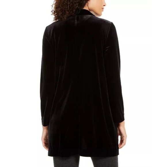 Alfani Womens Medium Velvet Midi Length Open Blazer Shawl-Collar Black NWT - Picture 2 of 10